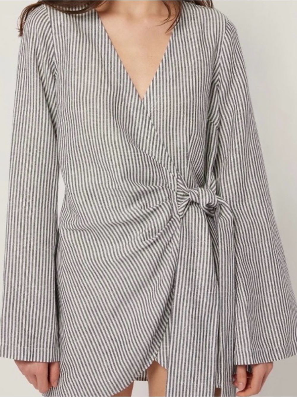 Onia Air Linen Striped Wrap Mini Dress in Navy Blue and White